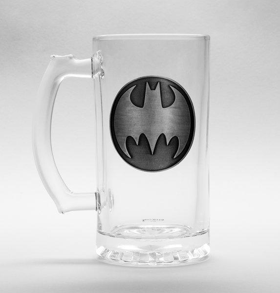 Dc comics beer glass 500ml metal badge batman logo