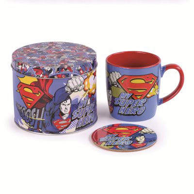 Dc comics mug dessous de verre en boite en metal superman