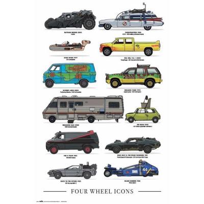 Four wheels icones poster 61x91 5cm