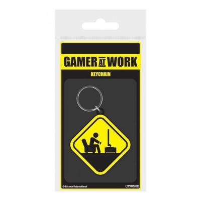 Gamer at work porte cles caoutchouc caution sign 6 cm