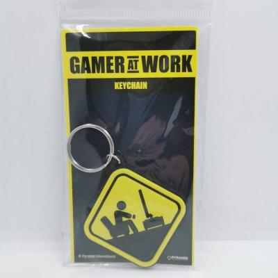 Gamer at work porte cles caoutchouc caution sign