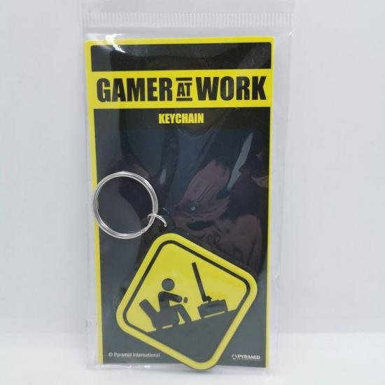 Gamer at work porte cles caoutchouc caution sign