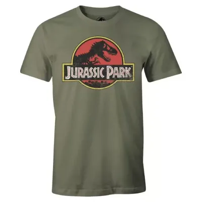 Jurassic park t shirt vintage logo kaki l