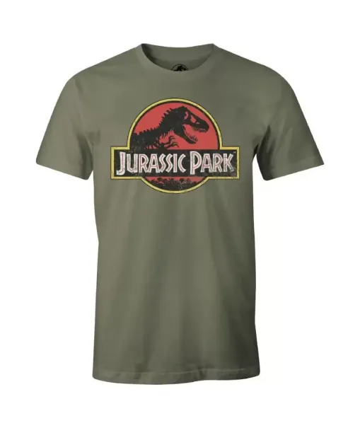 Jurassic park t shirt vintage logo kaki l