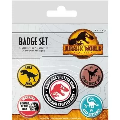 Jurassic world 3 warnings signs pack 5 badges