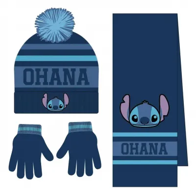 Lilo stitch set bonnet pompon gants echarpe 3pc enfant