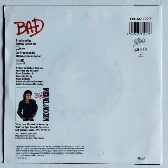 Michael jackson bad single vinyle 45t occasion 1