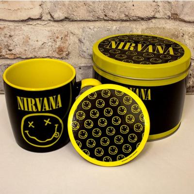 Nirvana mug dessous de verre en boite en metal smiley