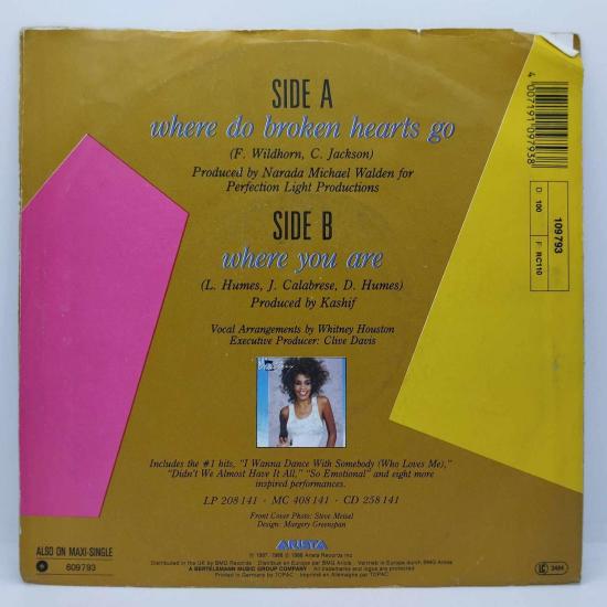 Whitney houston where do broken hearts go single vinyle 45t occasion 1